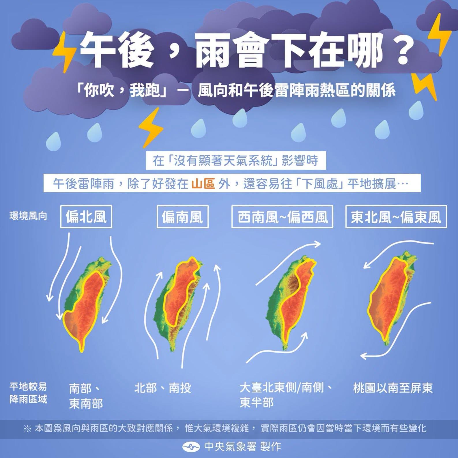 各地山區有局部大雨發生的機率。（圖／氣象署）