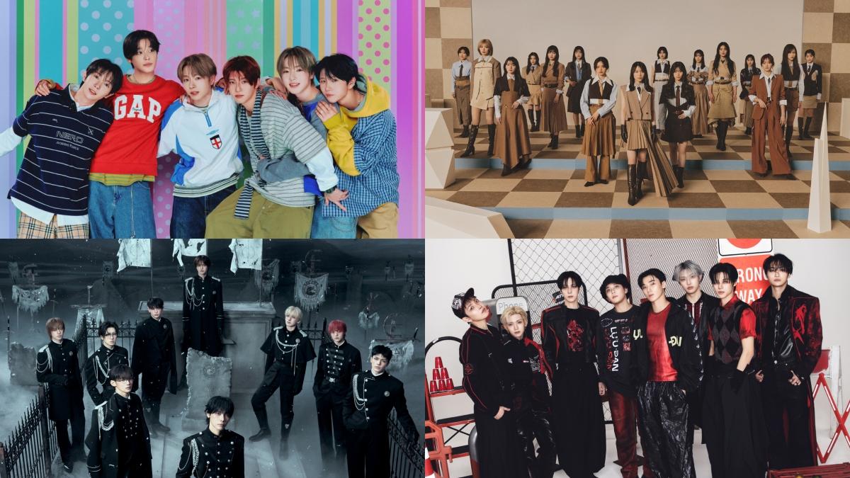 第二天陣容，左上起順時鐘方向為NCT WISH、櫻坂46、ATEEZ以及&TEAM。（圖／寬宏藝術提供）