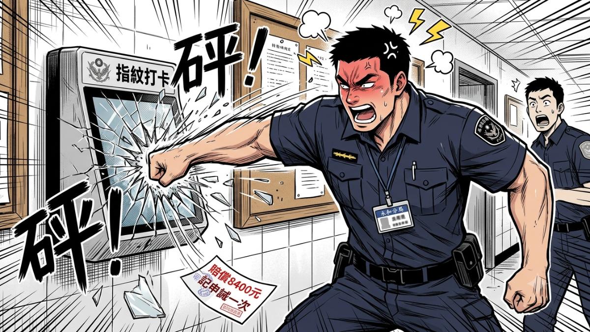指紋打卡機故障!永和警「一拳打爆」賠8400元記申誡