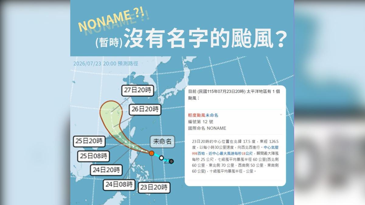 準颱風紅霞目前暫以「未命名」（NONAME ）稱呼，待區域專責氣象中心將其升格為颱風後就會正名。（圖／氣象署）