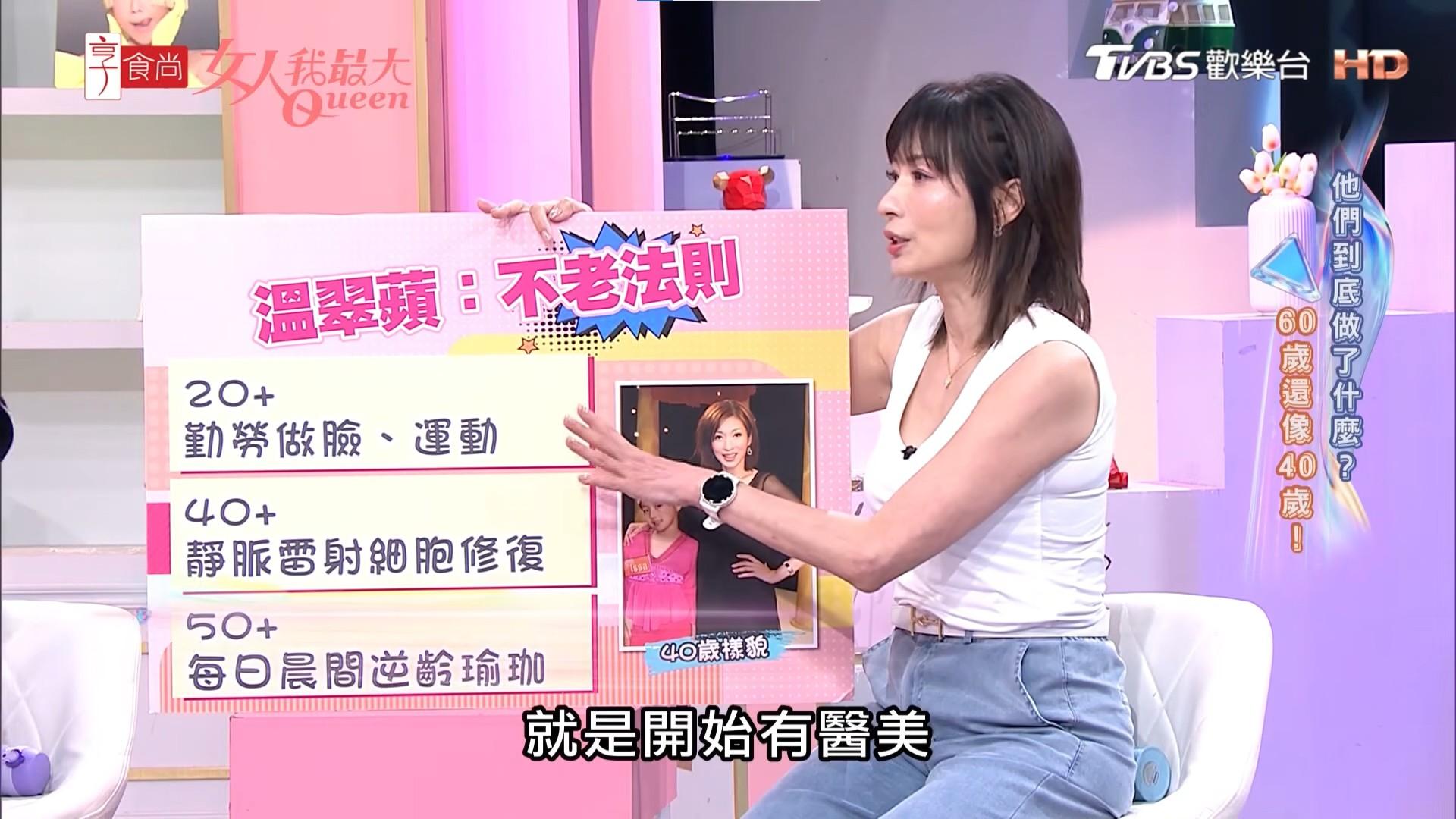 進入40歲後的溫翠蘋開始接觸醫美療程,做為日常保養的一部分。(圖/翻攝自YT@女人我最大)