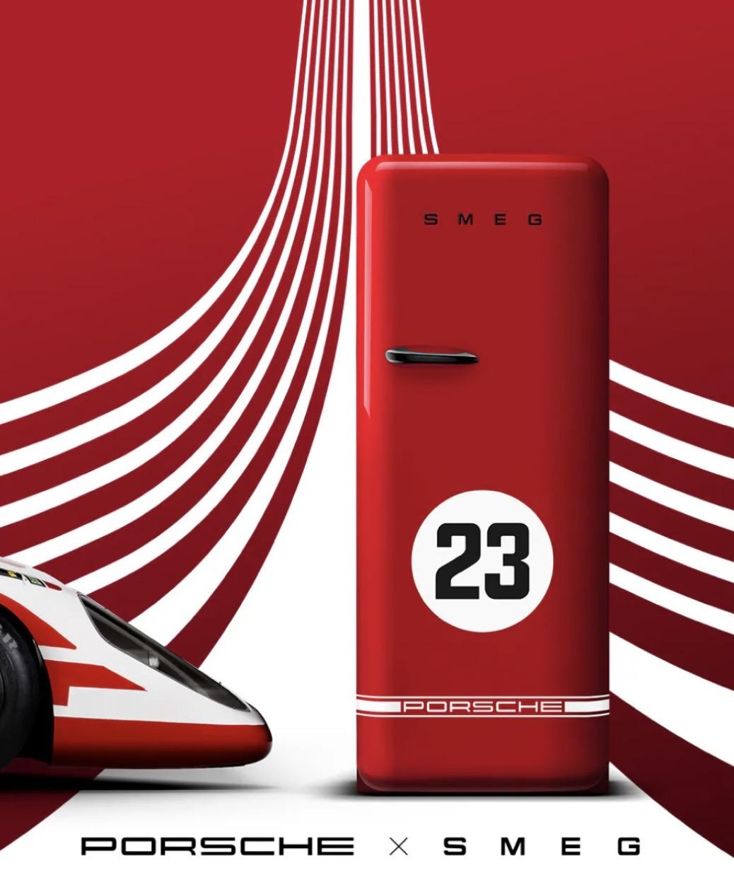 Porsche × SMEG推出聯名限定商品,FAB28復古冰箱。(圖/翻攝自SMEG)