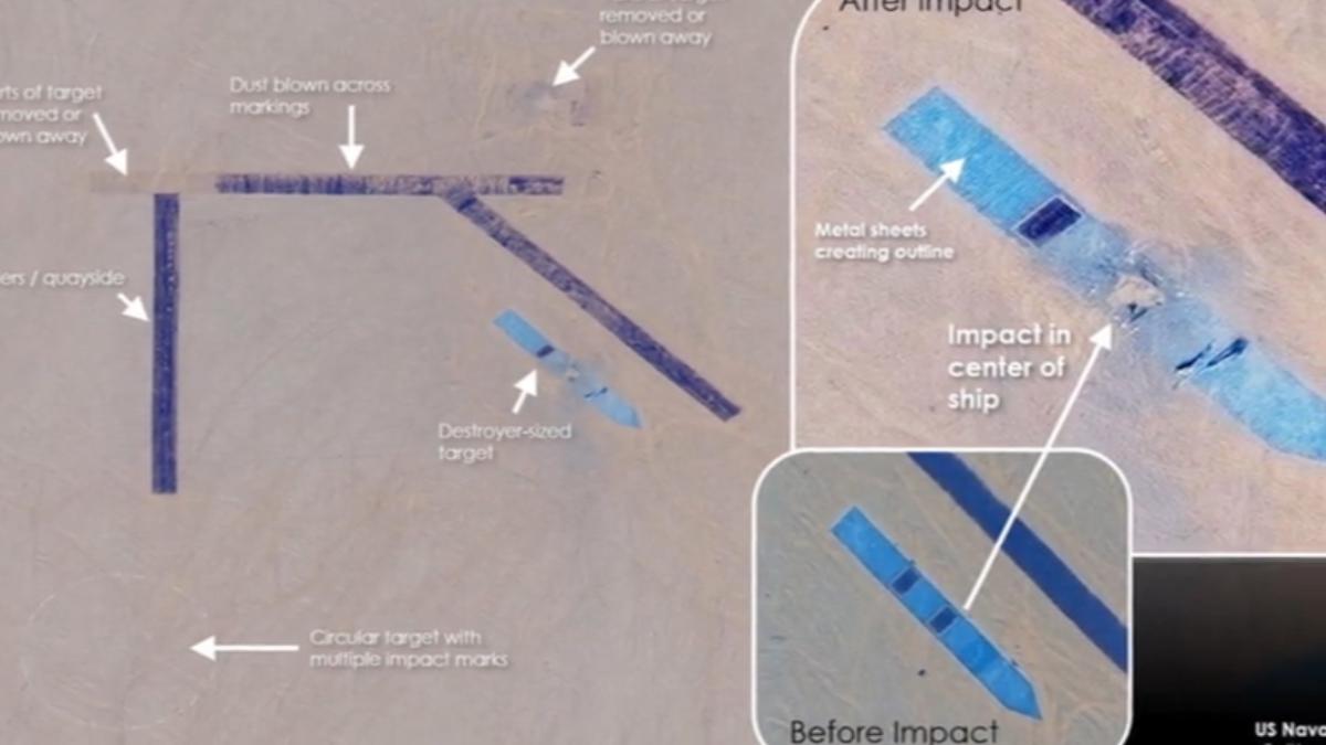 英媒透過衛星影像揭露，共軍於沙漠地區打造美日軍事與政府設施複製品，圖為模擬我國海軍蘇澳港。(圖／資料畫面)