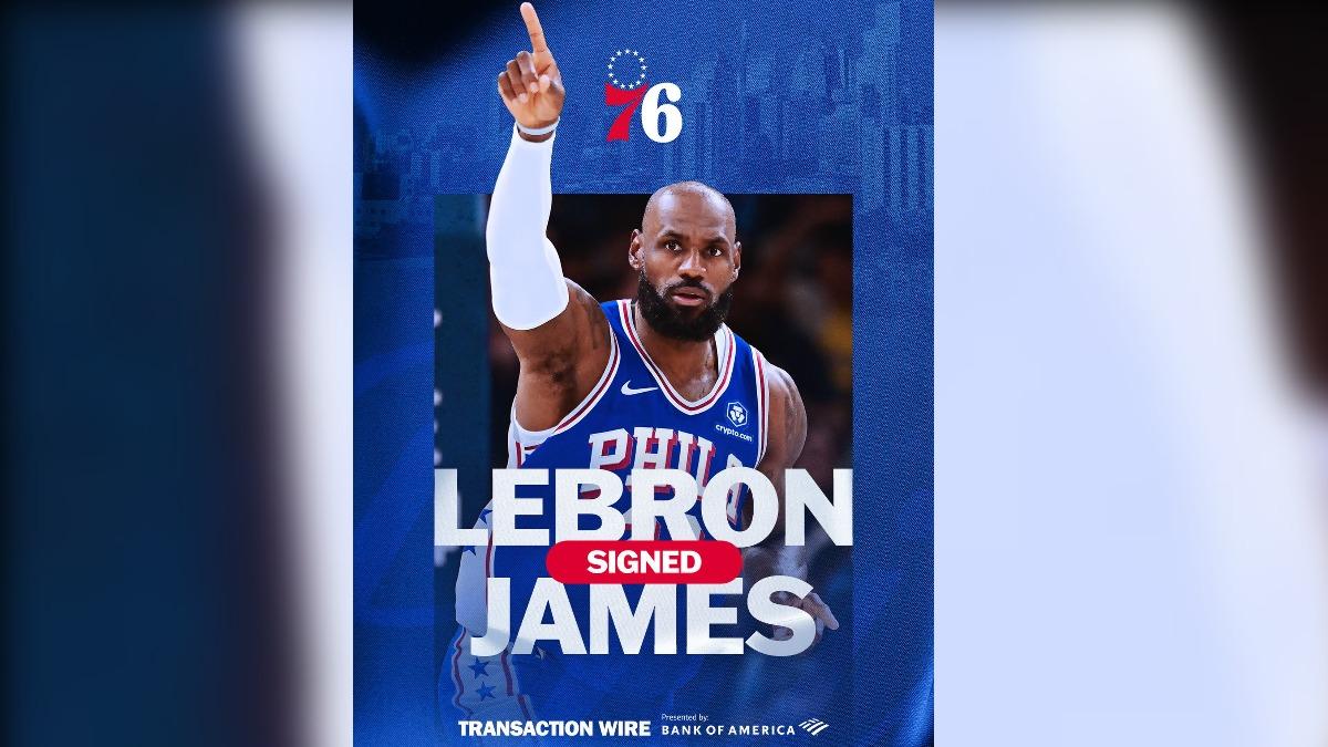 NBA傳奇球星LeBron James落腳處揭曉！費城76人隊宣布以2年800萬美元（約新台幣2.56億元）簽下這位41歲籃球巨星。（圖／IG:76ers）