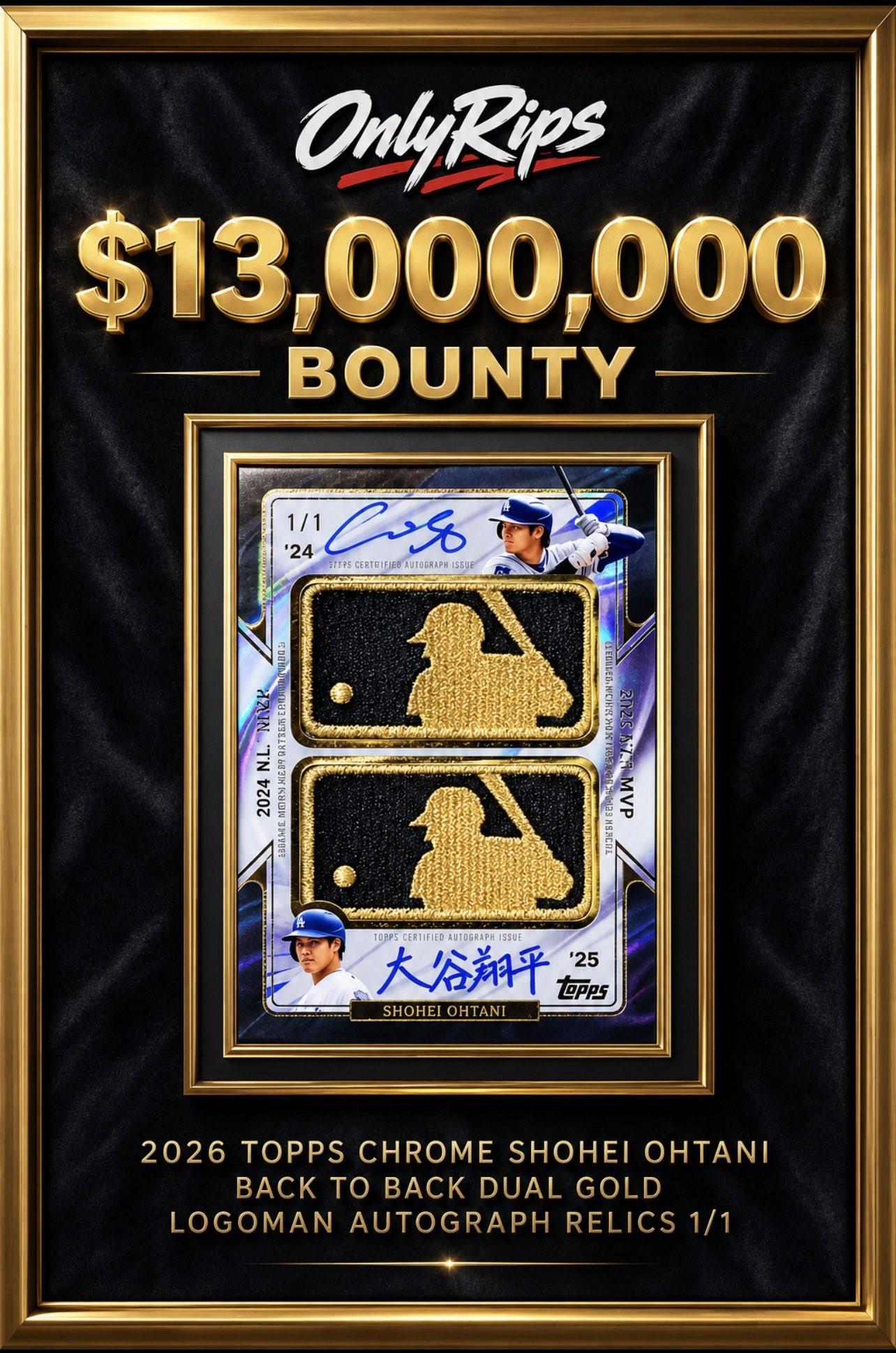 大谷翔平推出全球限量1張的「Back-to-Back Gold Logoman」親筆簽名卡。(圖/翻攝X)