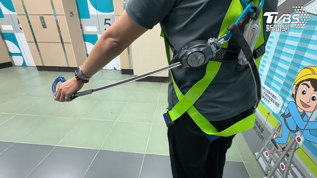 勞工局表示高空作業一定要配戴安全帽，以及背負式的安全帶確保安全。（圖／TVBS）