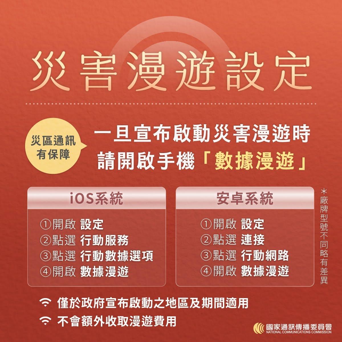 台灣災害漫遊設定方法。（圖／翻攝自國家通訊傳播委員會臉書）