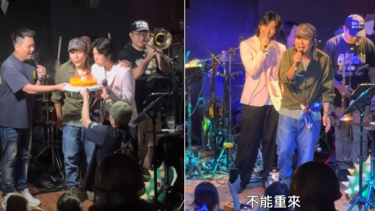 王仁甫父子倆一起吹熄生日蠟燭,並獻唱《我難過》。(圖/翻攝自季芹IG)