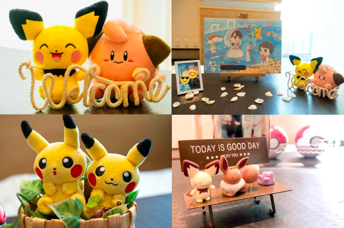  婚禮細節都用寶可夢精靈的元素布置，模樣可愛。（しぶ @ポケモンGO@shibuya319推特）