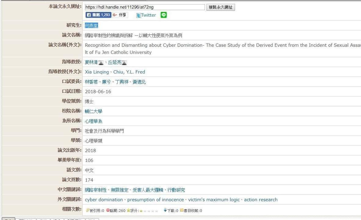 該學術論文還有4位學界知名教授擔任口試委員。(翻攝畫面)