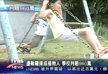 盪鞦韆摔成植物人　學校判賠960萬