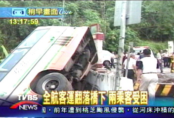 全航客運翻落橋下 一死13輕重傷