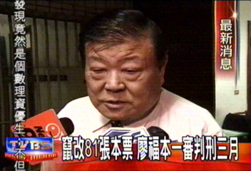 竄改81張本票 廖福本一審判刑三月