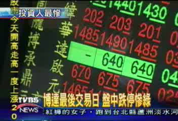 博達最後交易日　盤中跌停慘綠