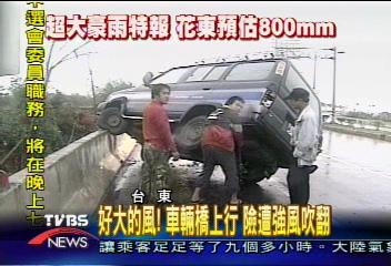 好大的風!車輛橋上行 險遭強風吹翻