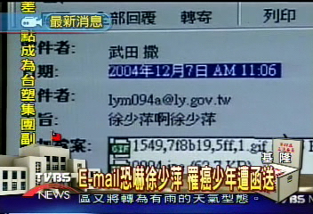 E-mail恐嚇徐少萍　罹癌少年遭函送