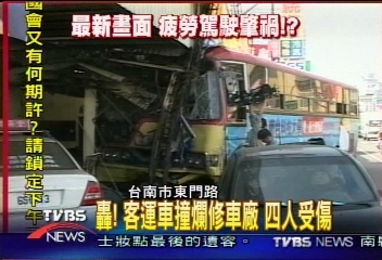 閃躲?打瞌睡?客運車撞修車廠 4傷