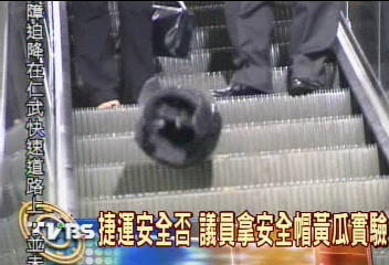 捷運安全否 議員拿安全帽黃瓜實驗
