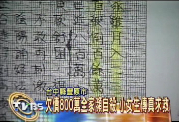 欠債800萬全家瀕自殺 少女傳真求救