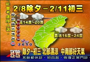 除夕到初三 北部濕涼 中南部好天氣