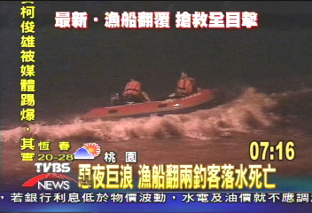 惡夜巨浪　漁船翻2釣客落水死亡