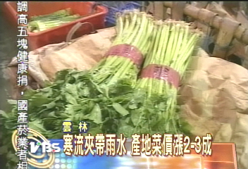 寒流夾帶雨水 產地菜價漲2-3成