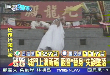 城門上演祈福 觀音「替身」失誤墜落