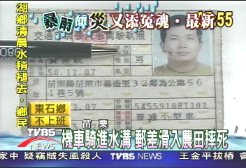 機車騎進水溝　郵差跌入農田死