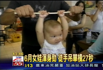 6月女娃渾身勁　徒手吊單槓27秒