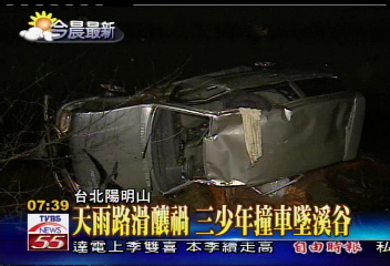天雨路滑釀禍　3少年撞車墜溪谷