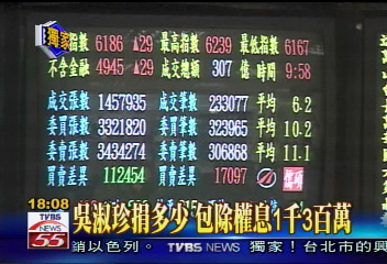 〈獨家〉吳淑珍捐多少 包除權息1千3百萬