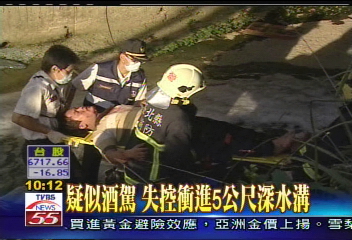 疑似酒駕 失控衝進5公尺深水溝
