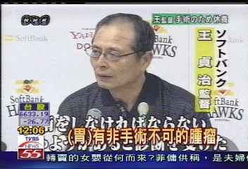 王貞治胃有腫瘤　入院暫別球場