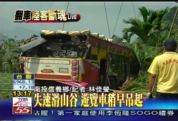 陸客車禍/遊覽車面目全非 車頂掀、電視落