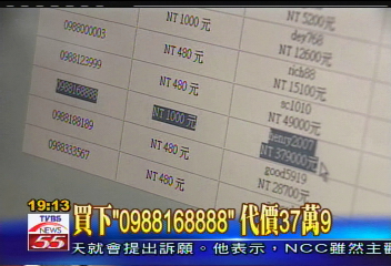 買下「0988168888」 代價37萬9