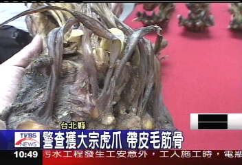 查獲大宗虎爪　帶皮毛筋骨