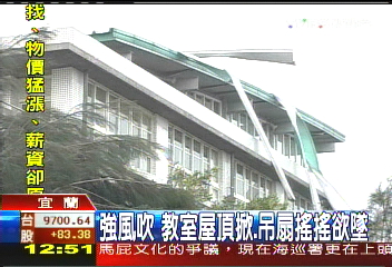 強風吹　教室屋頂掀、吊扇搖搖欲墜