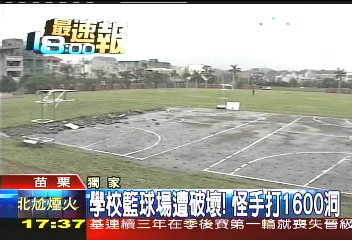 〈獨家〉學校籃球場遭破壞! 怪手打1600洞