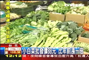 天冷菜凍「長」 小白菜批發價漲1倍