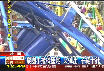 樂園小飛機墜地　父彈出子縫10針