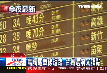 鳥觸電車線短路 台鐵選前又誤點