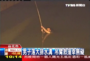 男子落大排水溝 吊臂救援幸無礙