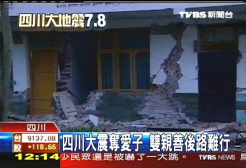 四川大震奪愛子　雙親善後路難行