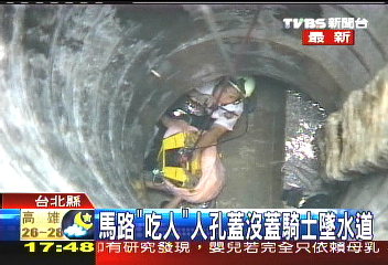 馬路「吃人」！人孔蓋沒蓋　騎士墜水道