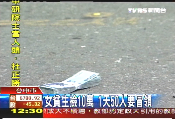 女貧生撿10萬 1天50人要冒領