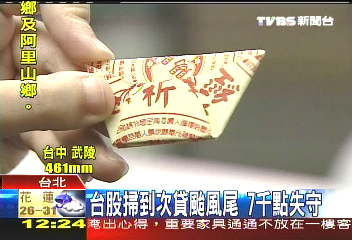 台股掃到次貸颱風尾 7千點失守