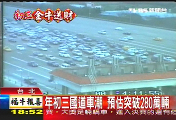 年初三國道車潮 預估突破280萬輛