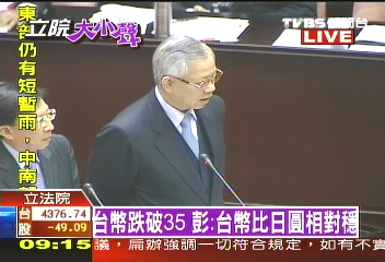 〈快訊〉台幣跌破35 彭淮南:台幣比日圓相對穩定