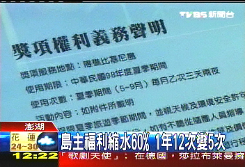 島主福利縮水60%　1年12次變5次