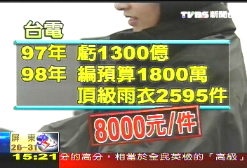 一件雨衣8000元　台電編千萬預算採購